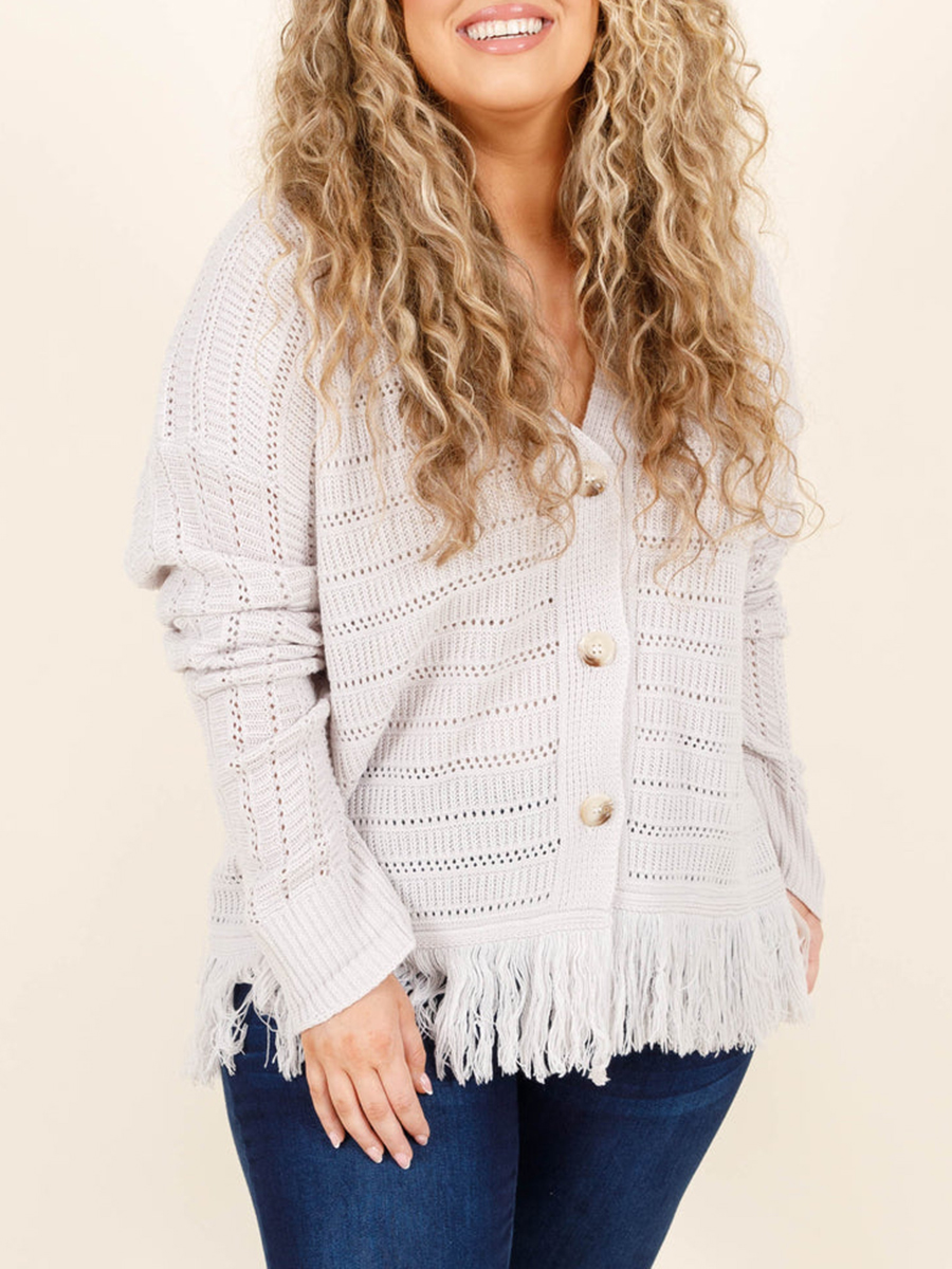 Tassel knitted hollow out sweater cardigan