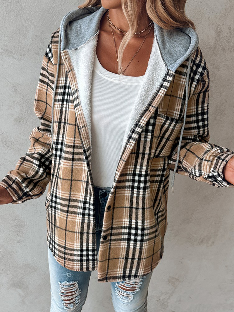 Women's contrast plaid hooded jacket