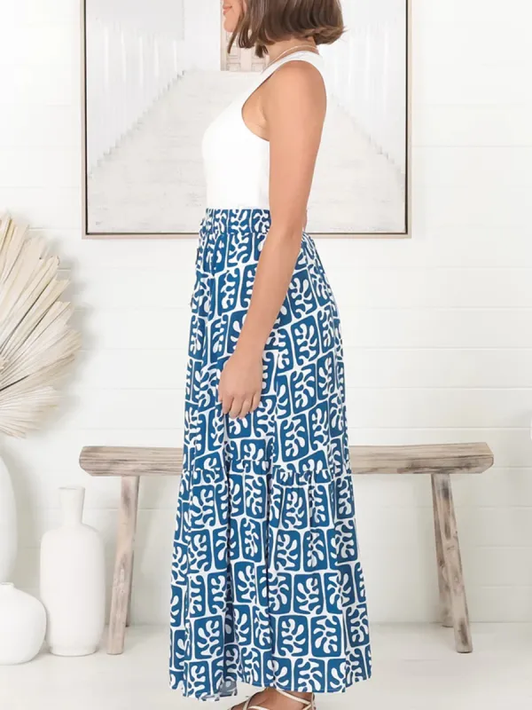 Bohemian high-waisted floral split half skirt