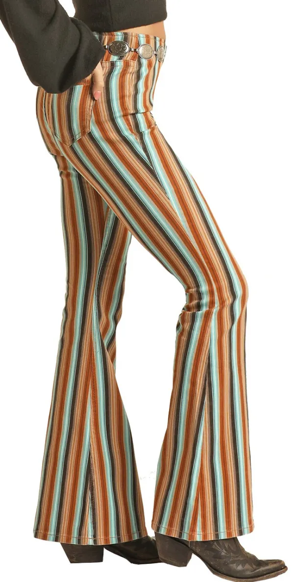 High Rise Stretch Brown Striped Pull-On Jeans