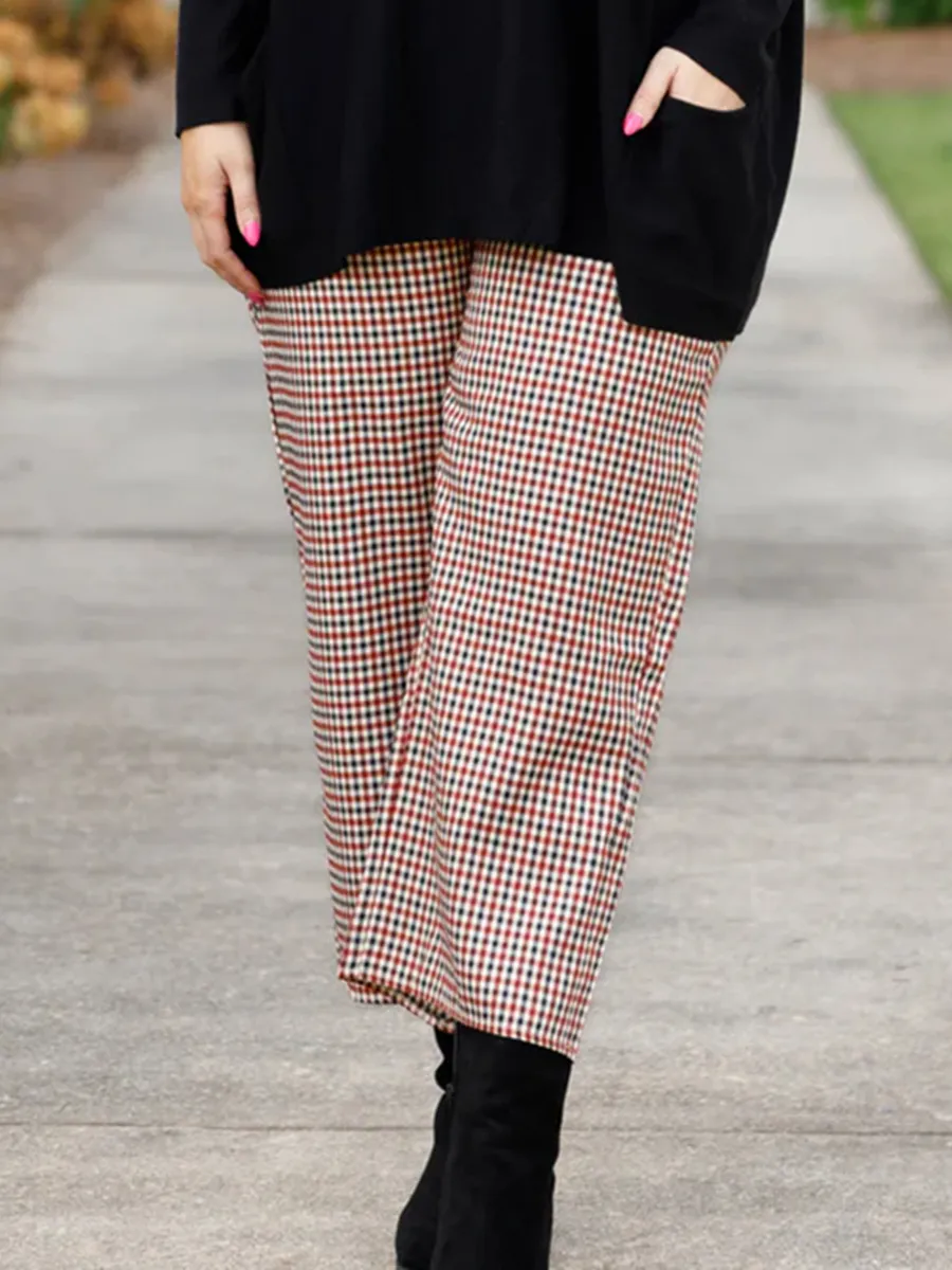 Checkered cropped straight leg pants
