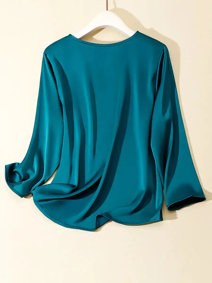 Women's round neck peacock green satin silky blouse