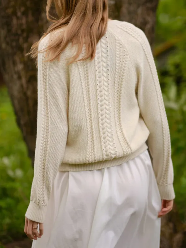 Women's gray white woven wool sweater