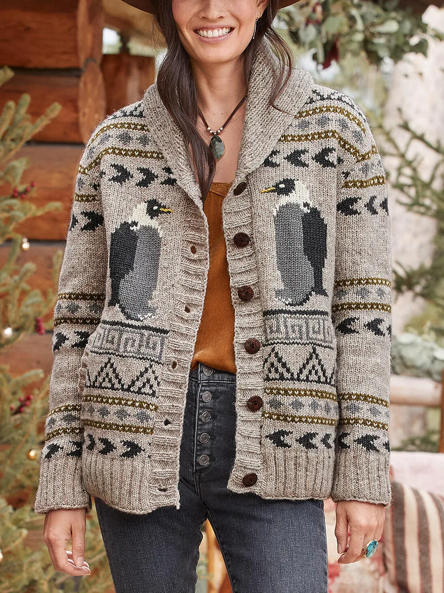 Retro ethnic pattern knitted cardigan
