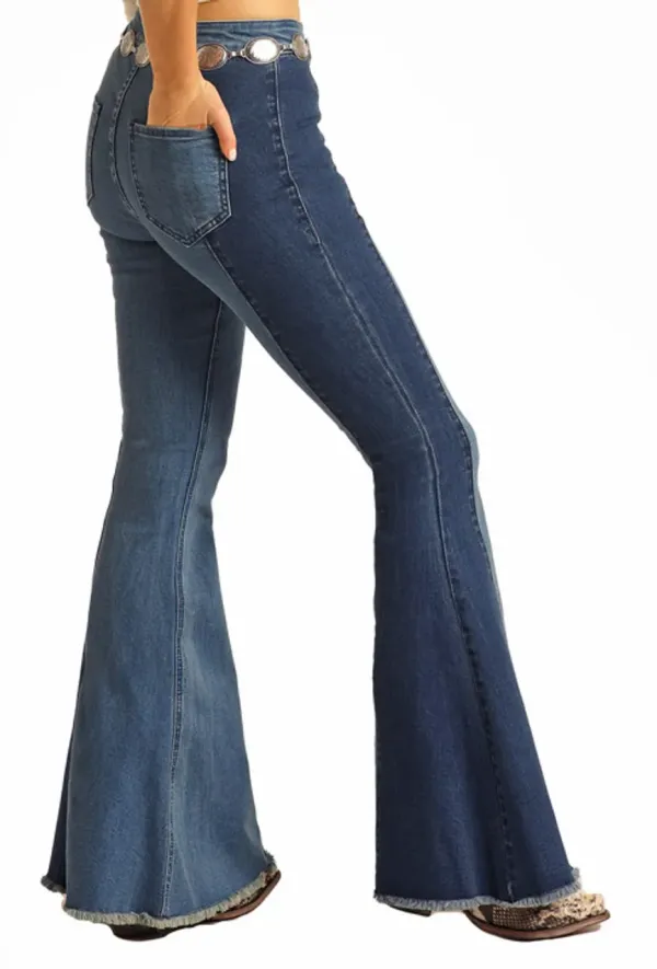 Button Bells High Rise Extra Stretch Two Tone Jeans