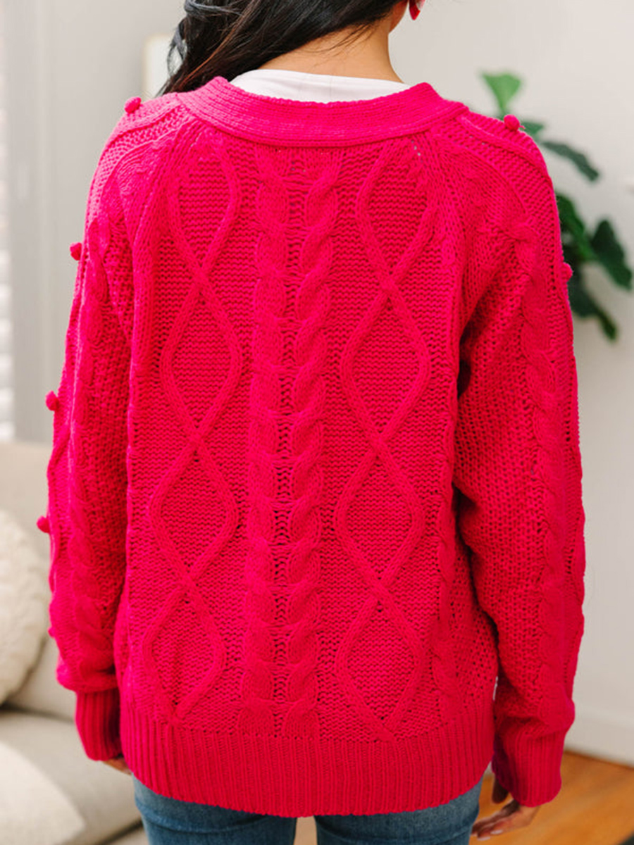 Hot Pink Cable Knit Cardigan
