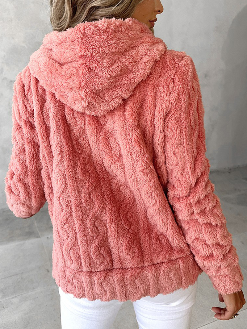 casual solid color plush hooded jacket