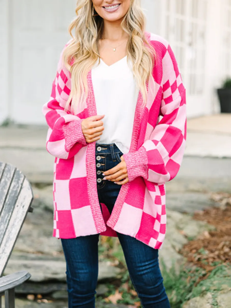 Hot Pink Checkered Cardigan