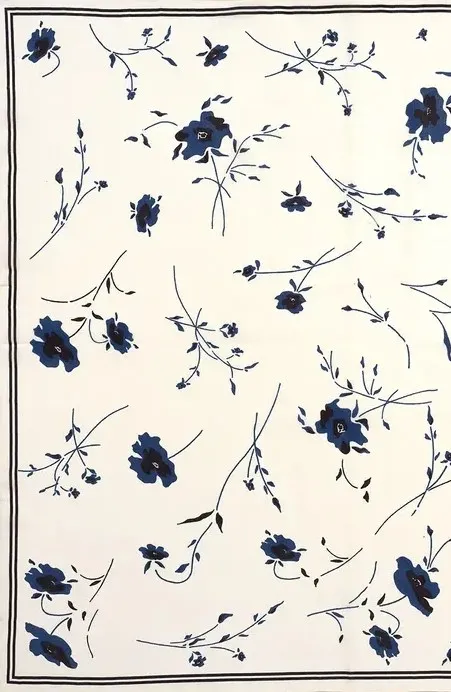 Indigo Floral Print Silk Square Scarf
