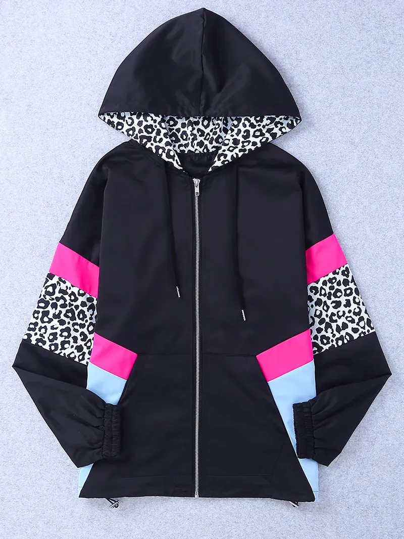 Women's contrasting leopard print zipped jacket