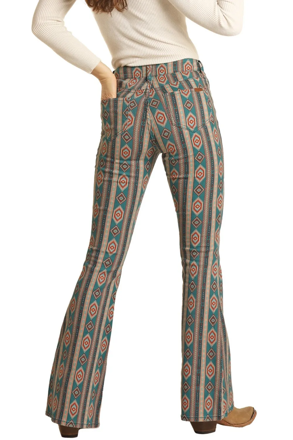 Women's vintage geometric print jeans flared pants