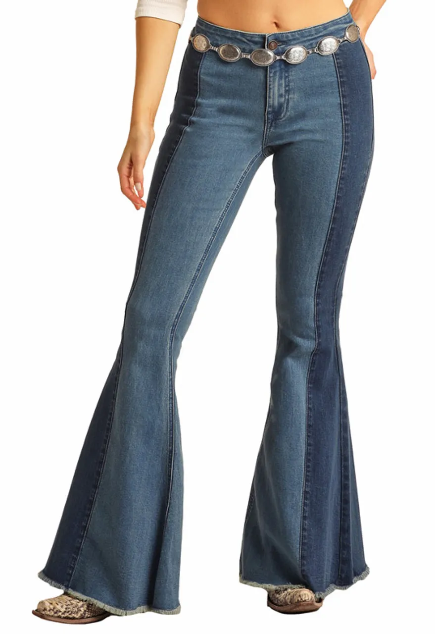 Button Bells High Rise Extra Stretch Two Tone Jeans