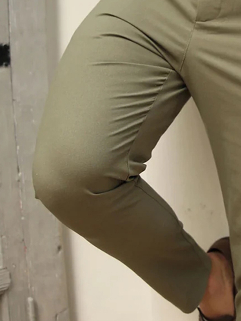 Green Elastic Twill Men's Pants