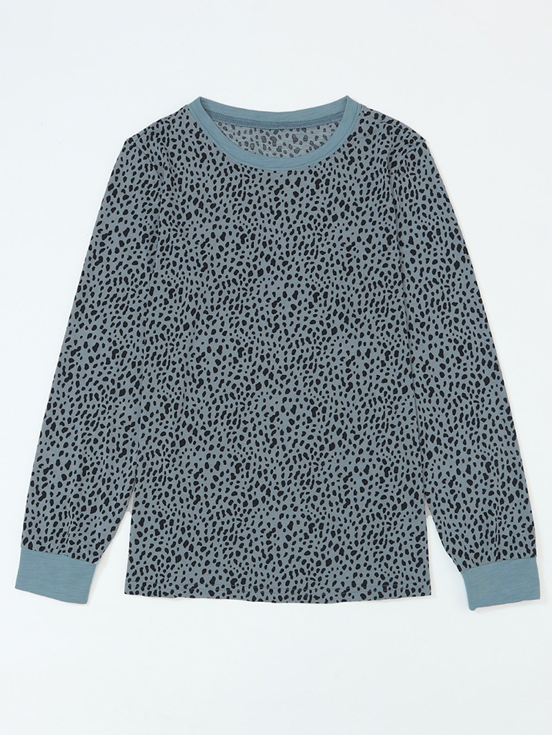LEOPARD ROUND NECK SHIFT CASUAL BLOUSE TOP