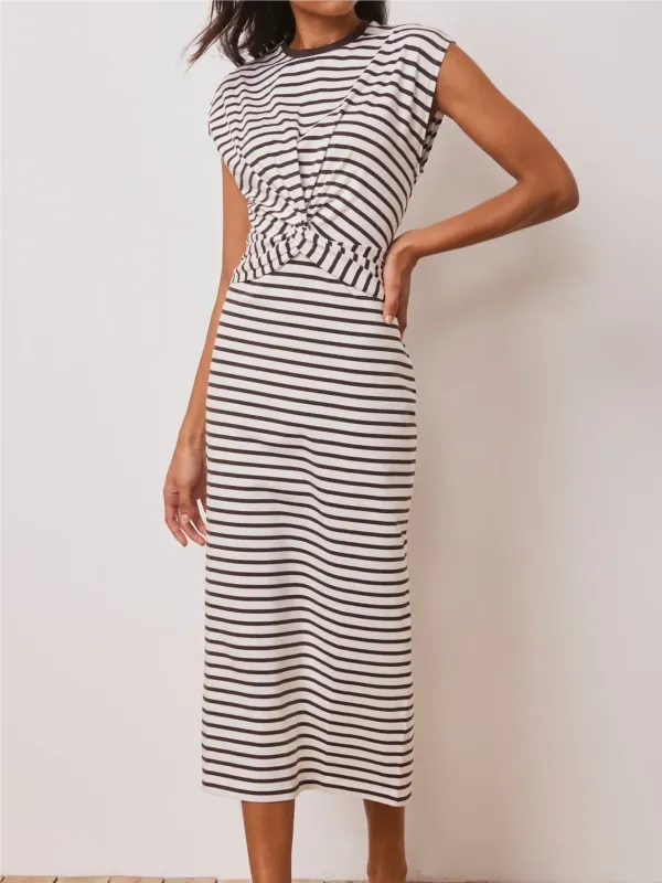 Stripe Twist Detail Midi Dress