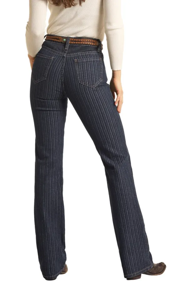 High Rise Stretch Bootcut Jeans   Striped patchwork denim pants