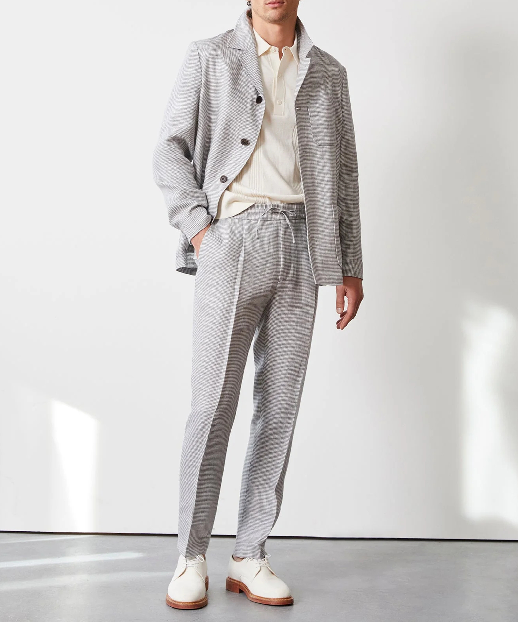 ITALIAN LINEN TAILORED CHORE IN GREY HOUNDSTOOTH