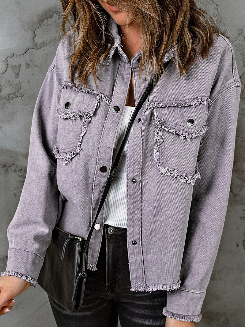 Casual solid color fringed short jacket
