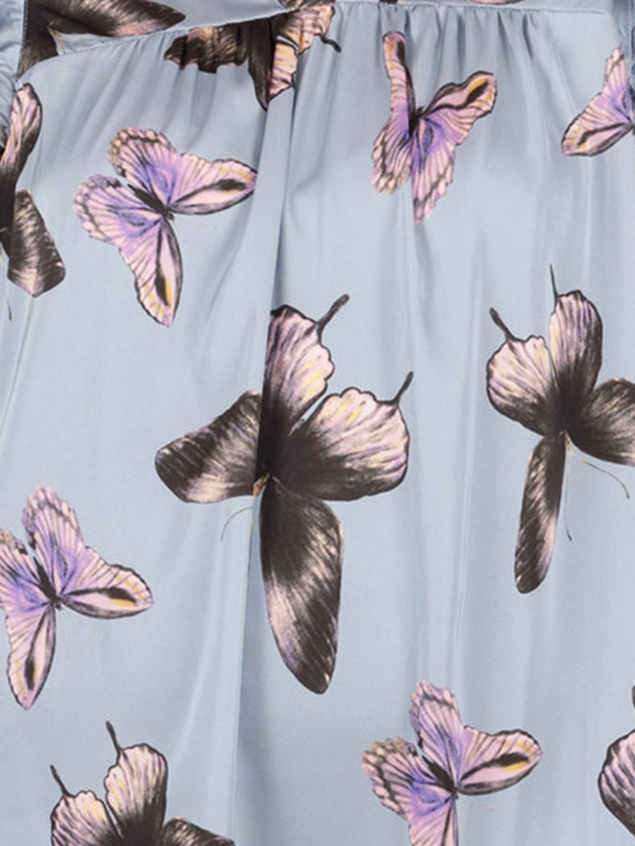 Butterfly printed layered ruffled short sleeved shirt