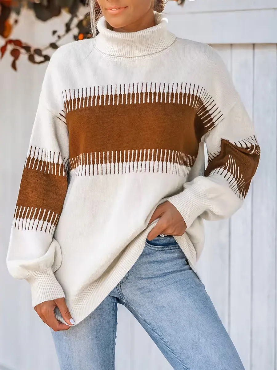 Women's color block striped turtleneck sweater