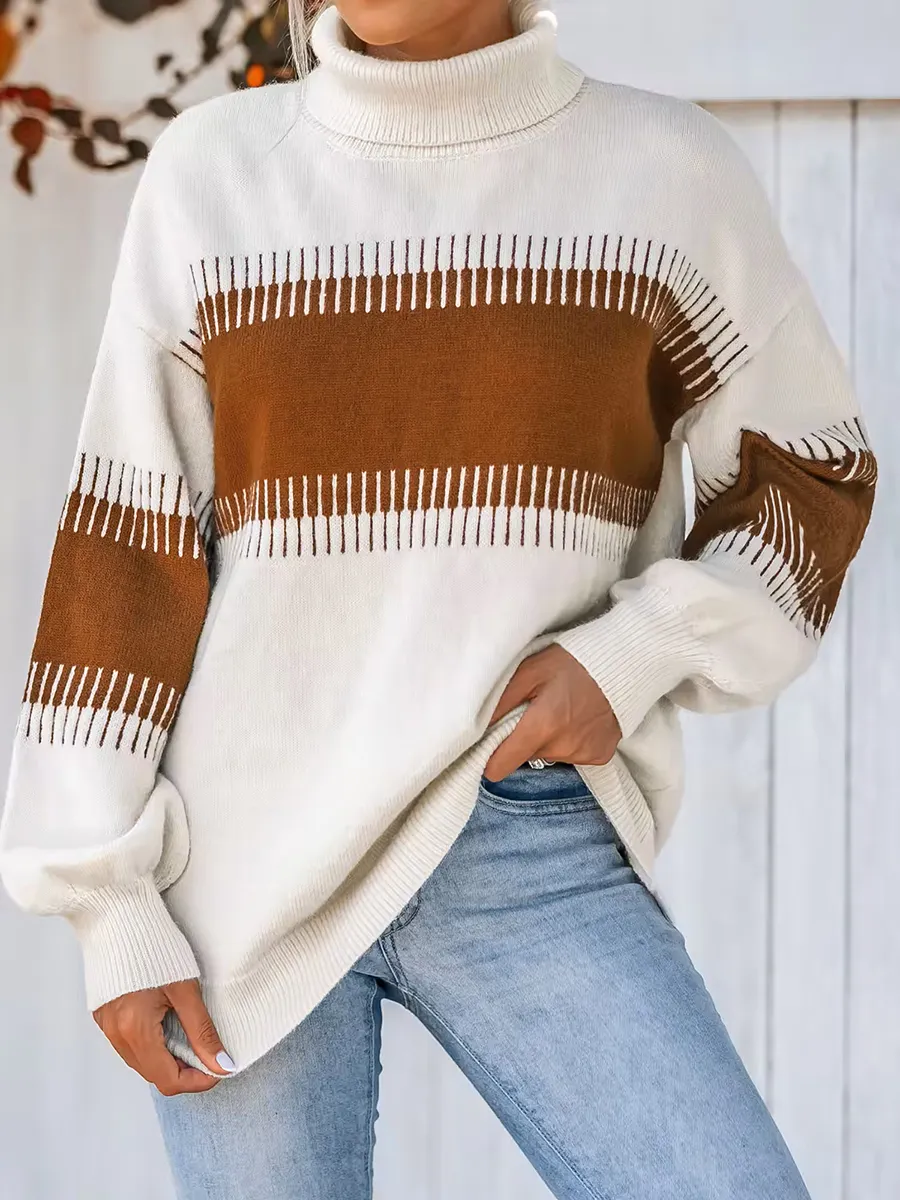 Women's color block striped turtleneck sweater