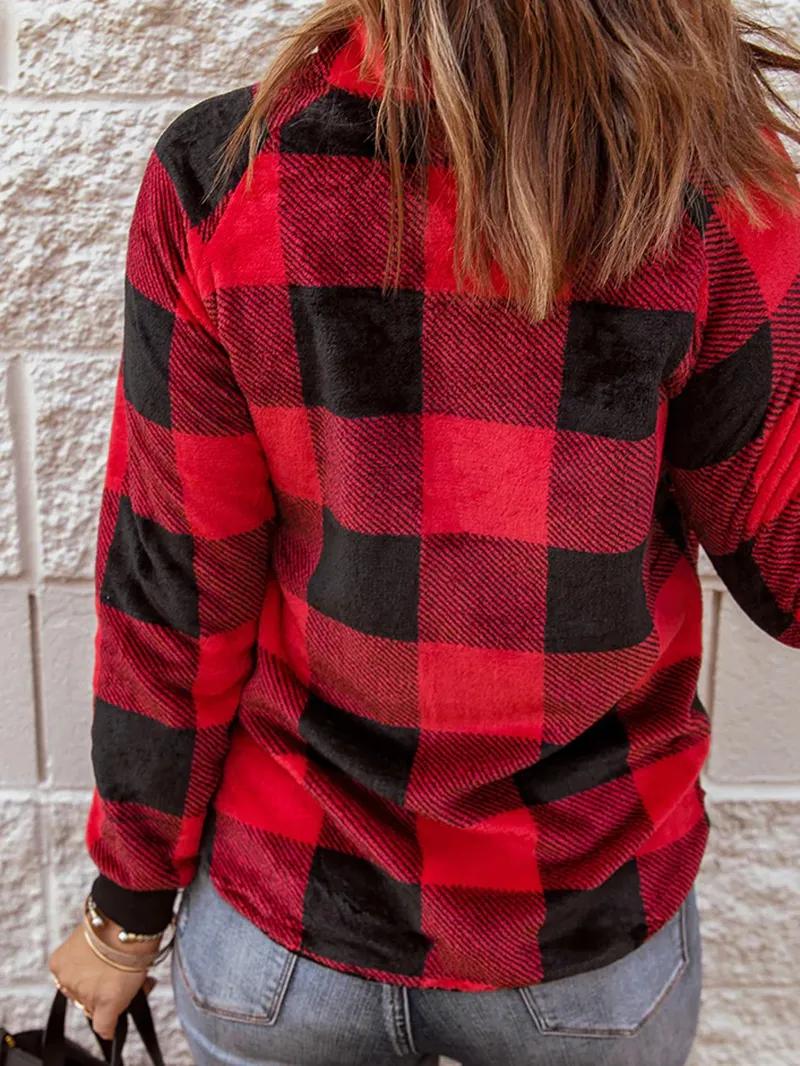 Women's plaid patchwork long sleeve sweatshirt