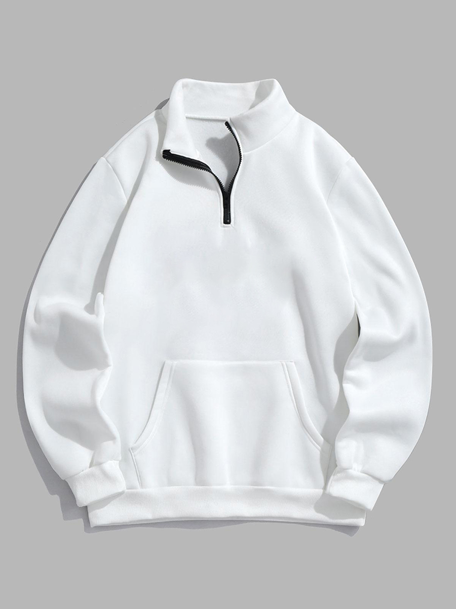 Men's white quarter zip wool sweatshirt