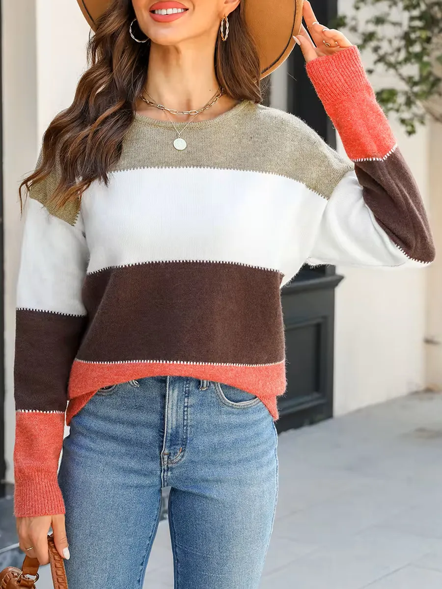 Crocheted color-blocked drop-sleeve sweater