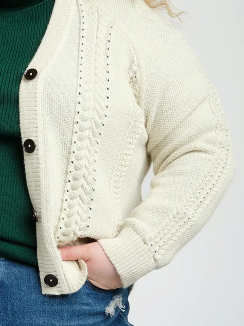 Women's gray white woven wool sweater