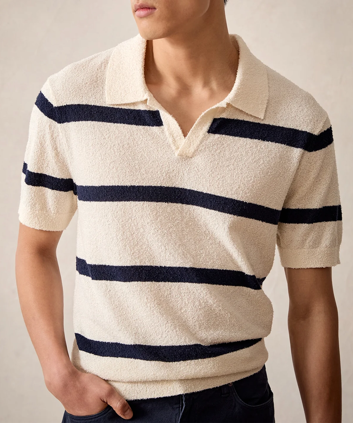BOUCLE STRIPE POLO IN BISQUE