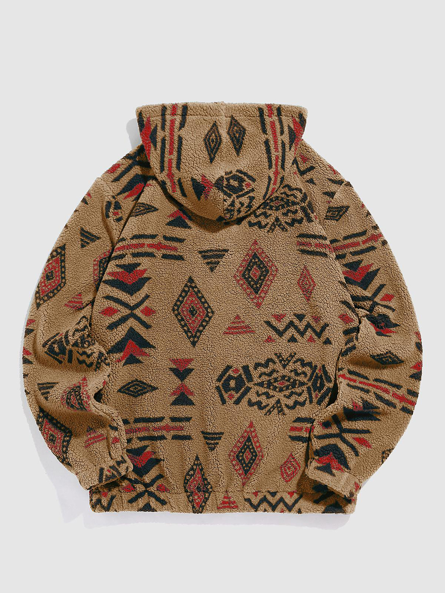 Quarter-zip pocket Aztec tribal print hoodie