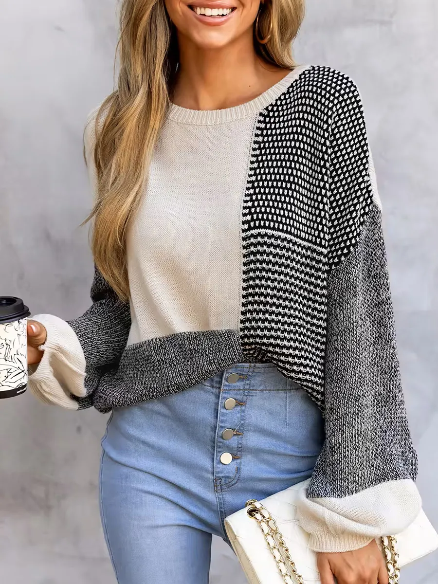 Women's patchwork drop sleeve sweater