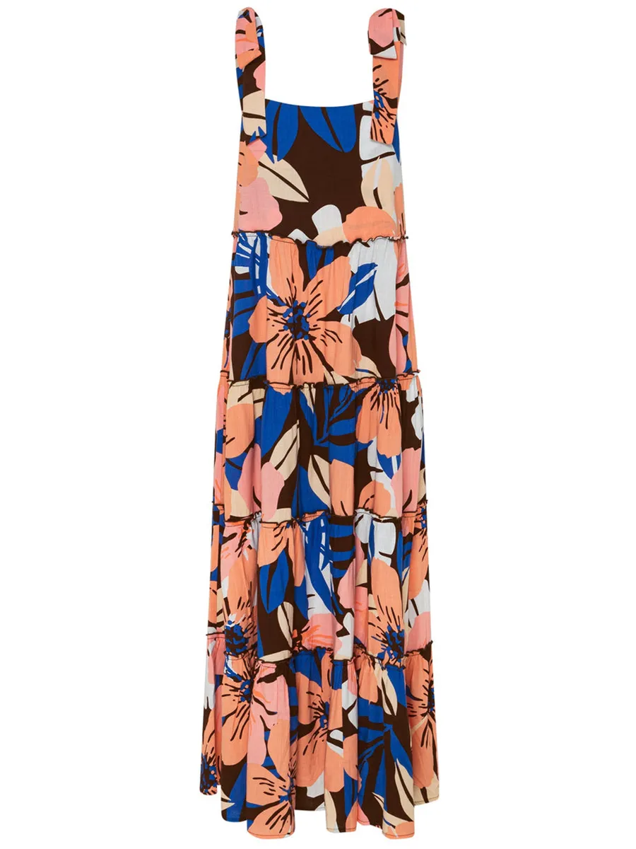 Women's printed holiday dress with shoulder floral print