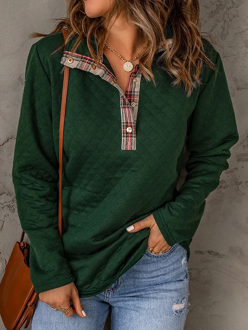 Women's casual patchwork button sweatshirt