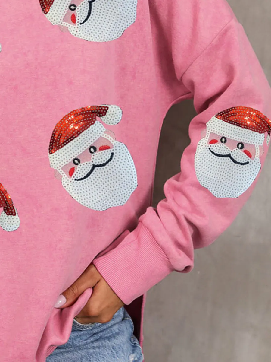 Casual Santa Claus printed pink sweatshirt