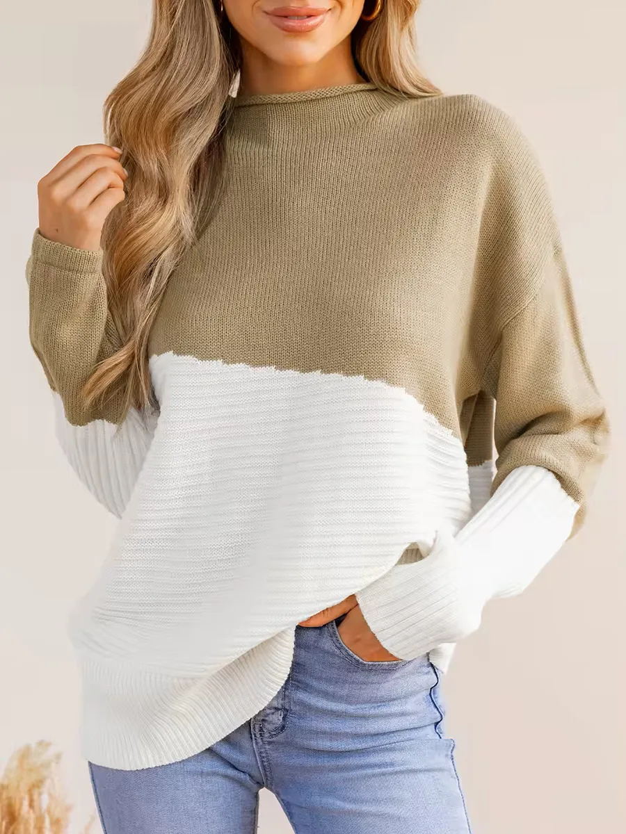 Patchwork color turtleneck sweater