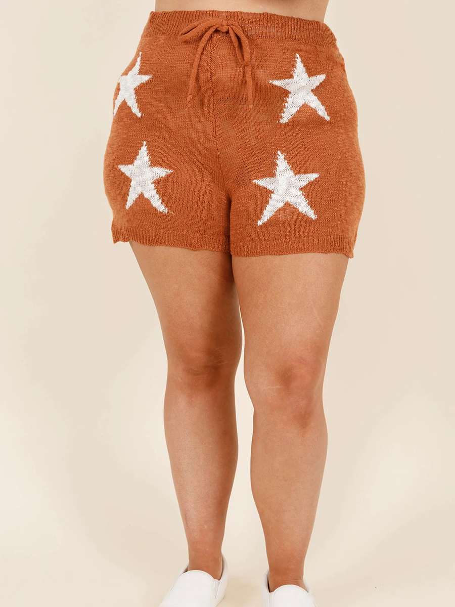 Star printed hooded knit top and shorts set