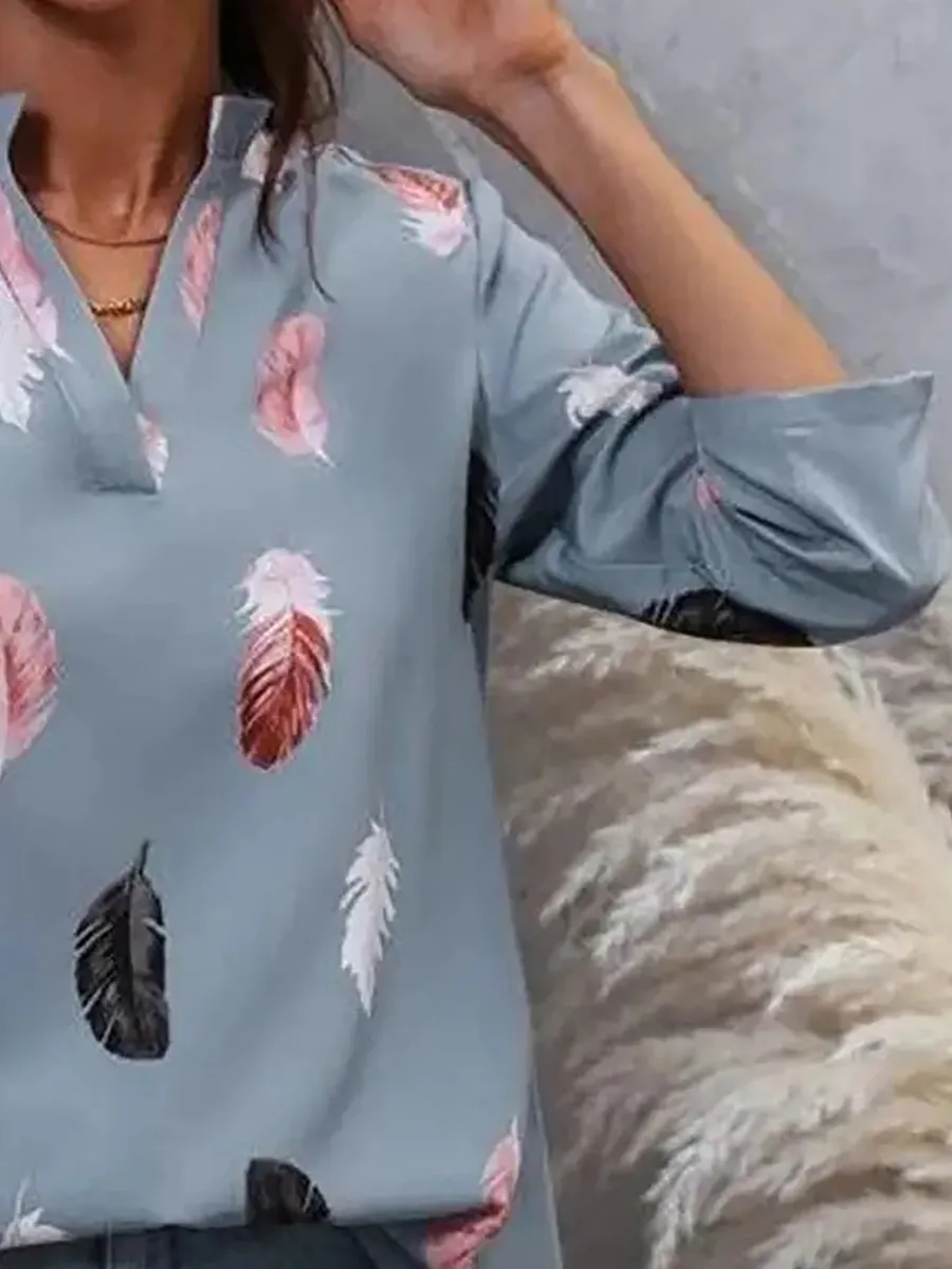 Women's V-neck elegant floral print blouse