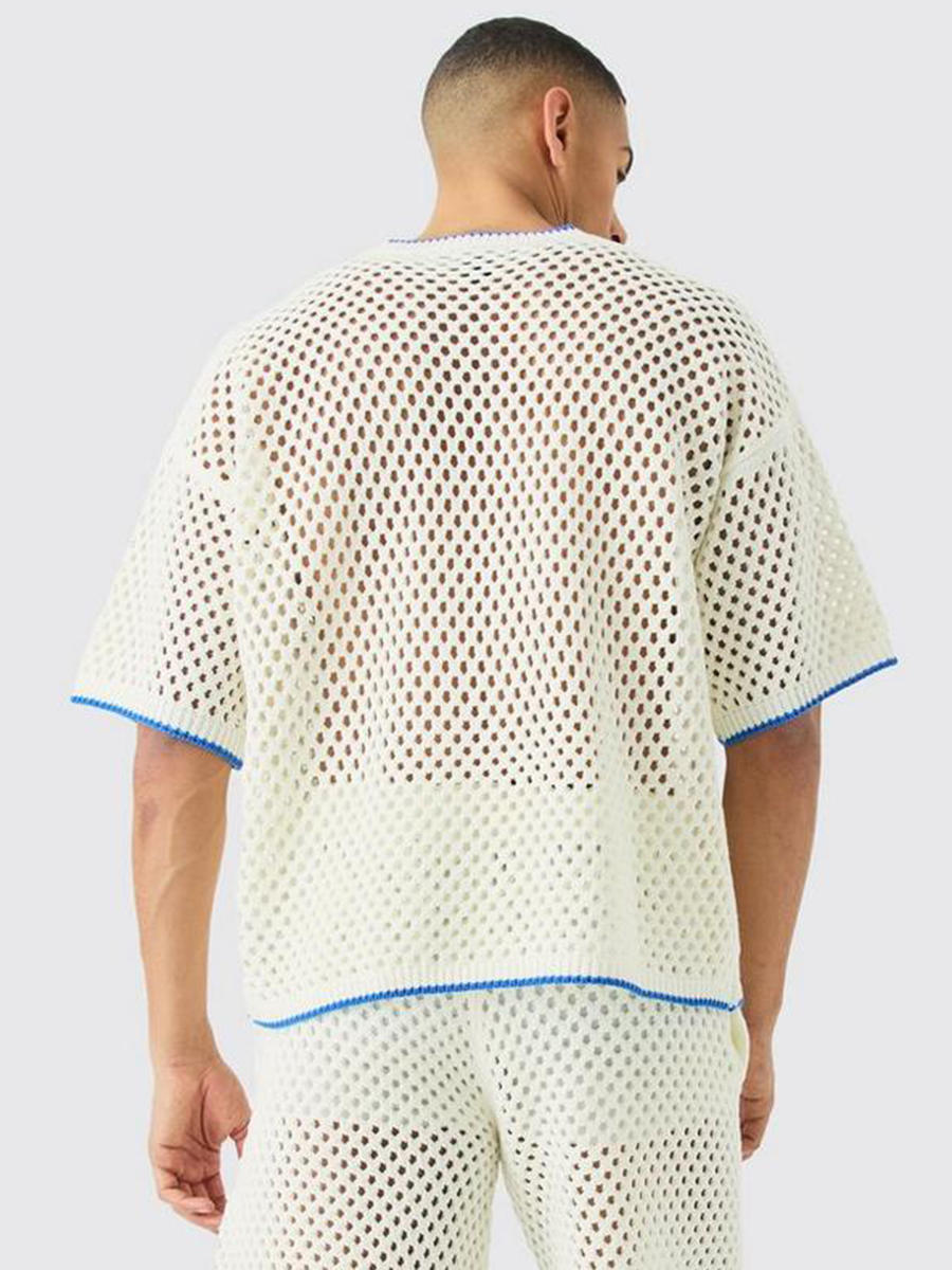 OVERSIZED OPEN STITCH TIPPED KNITTED T-SHIRT