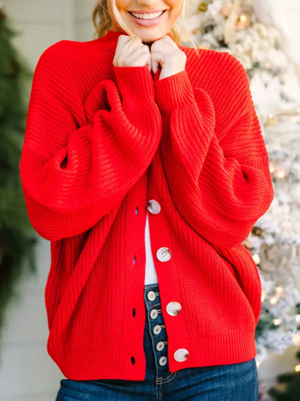 Red Bubble Sleeve Cardigan