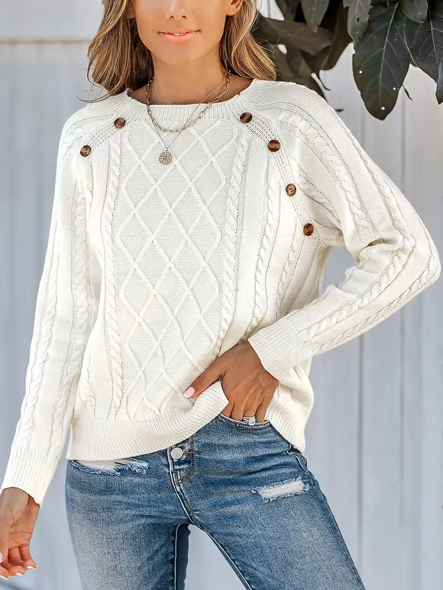 Women's cable knit button sweater