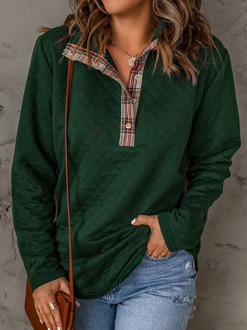 Women's casual patchwork button sweatshirt