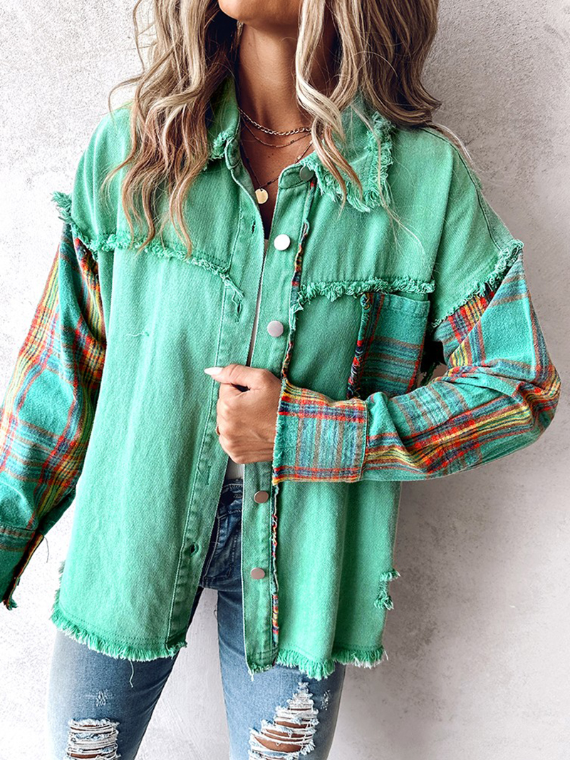 Women's plaid patchwork single-breasted jacket