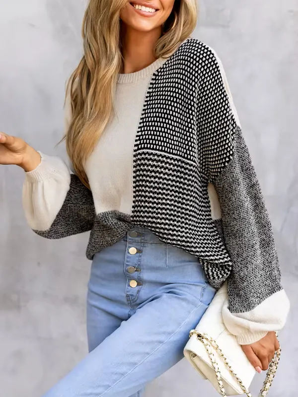 Women's patchwork drop sleeve sweater
