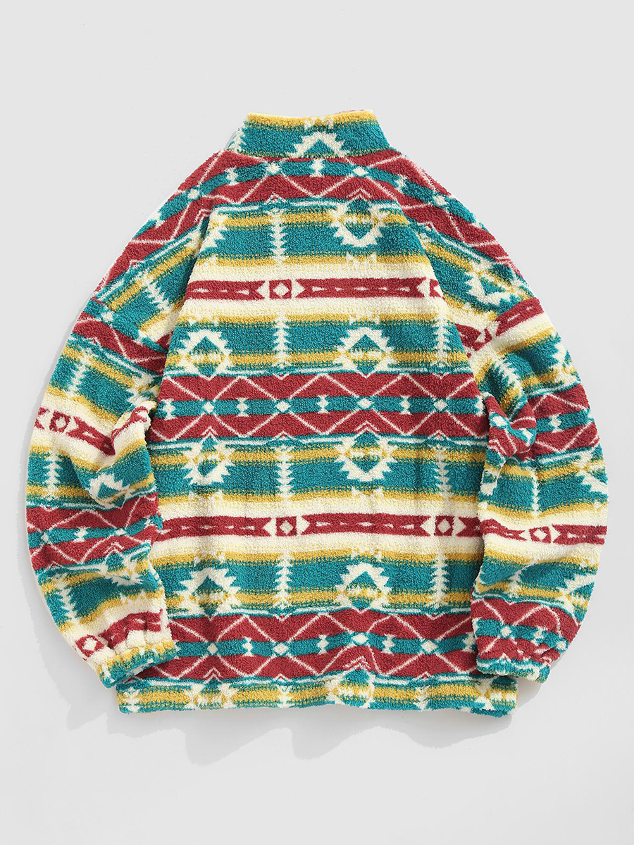 Ethnic Tribal Aztec Print Zip Sweatshirt