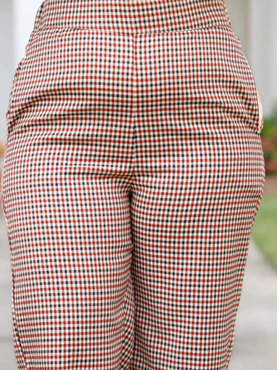 Checkered cropped straight leg pants