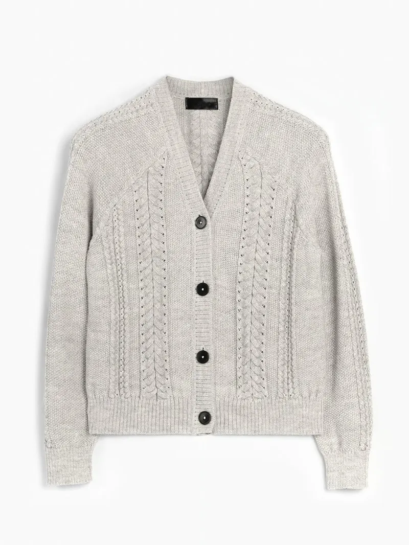 Women's light gray woven wool sweater