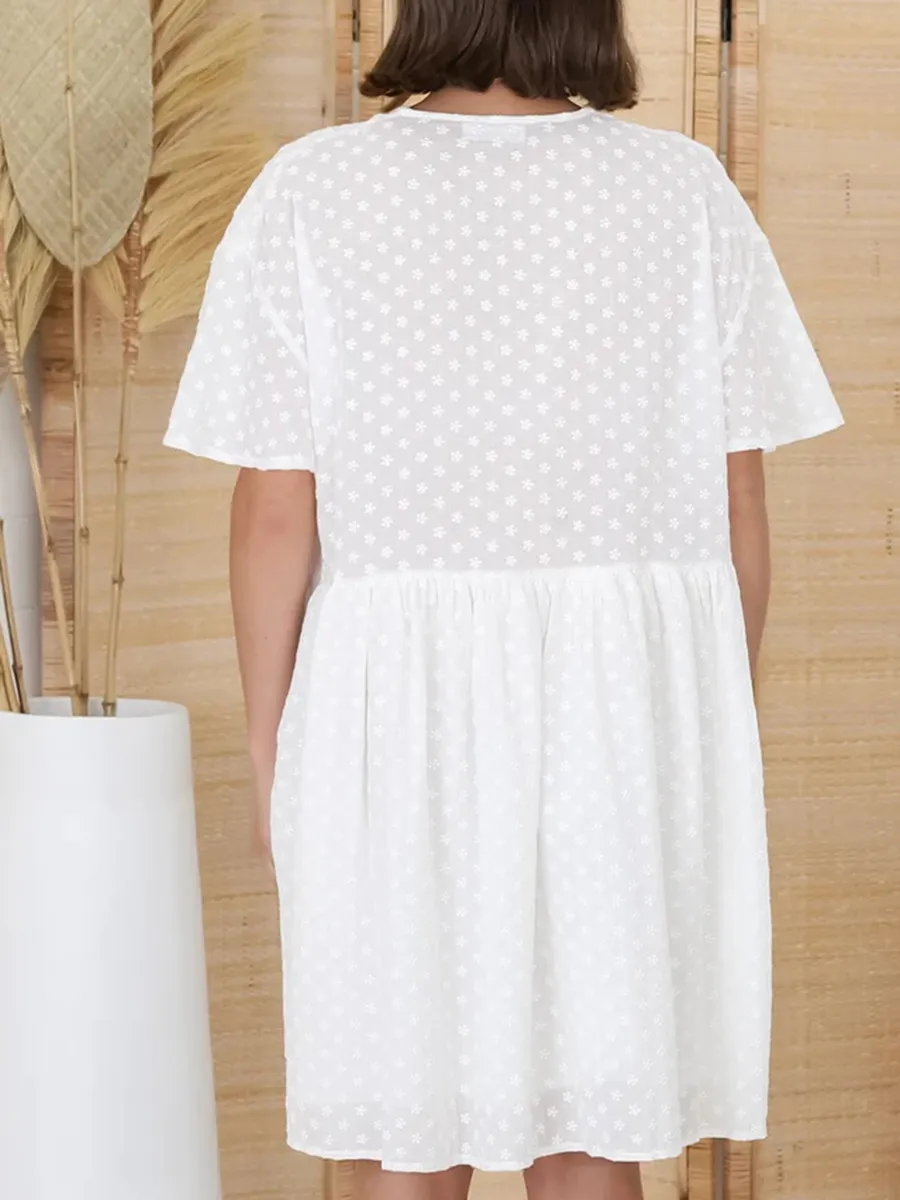 White V-neck loose Bohemian minimalist dress