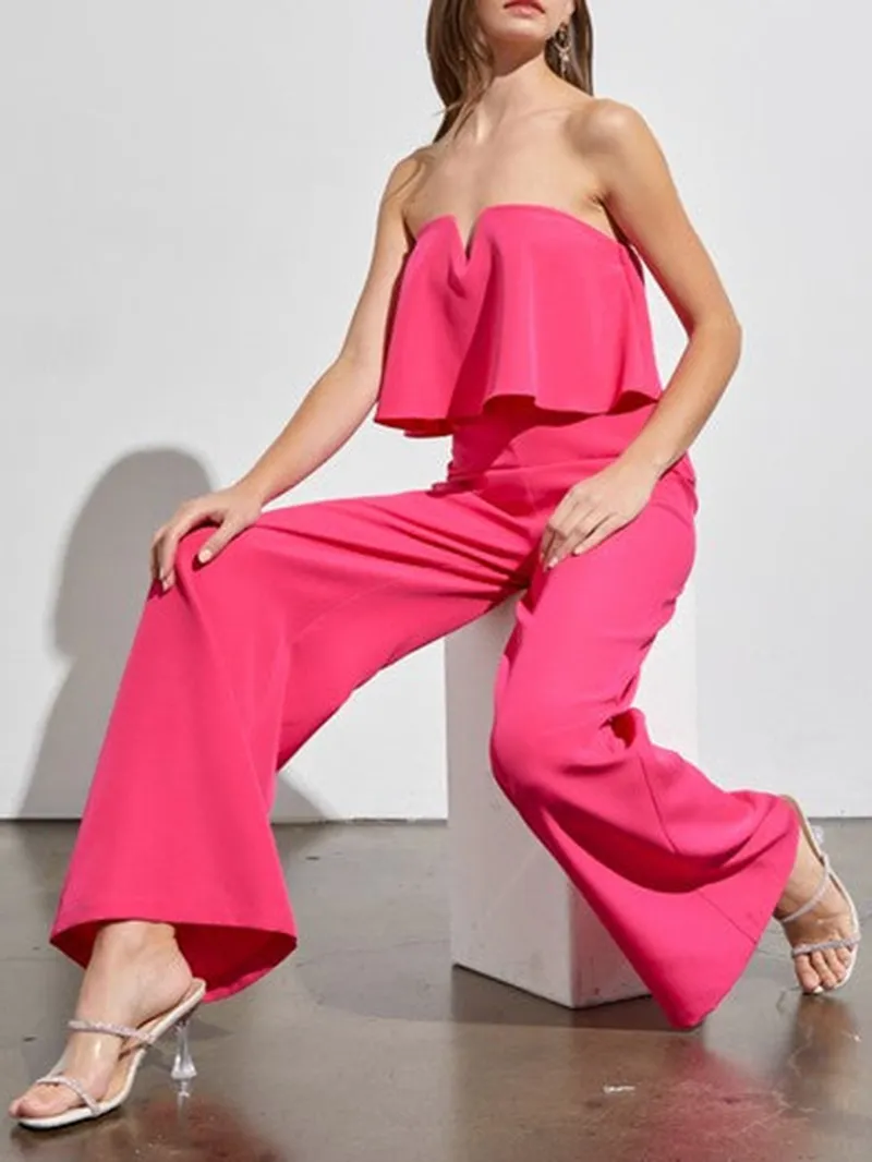 Flare Tube Top With Two Fer Look Jumpsuit