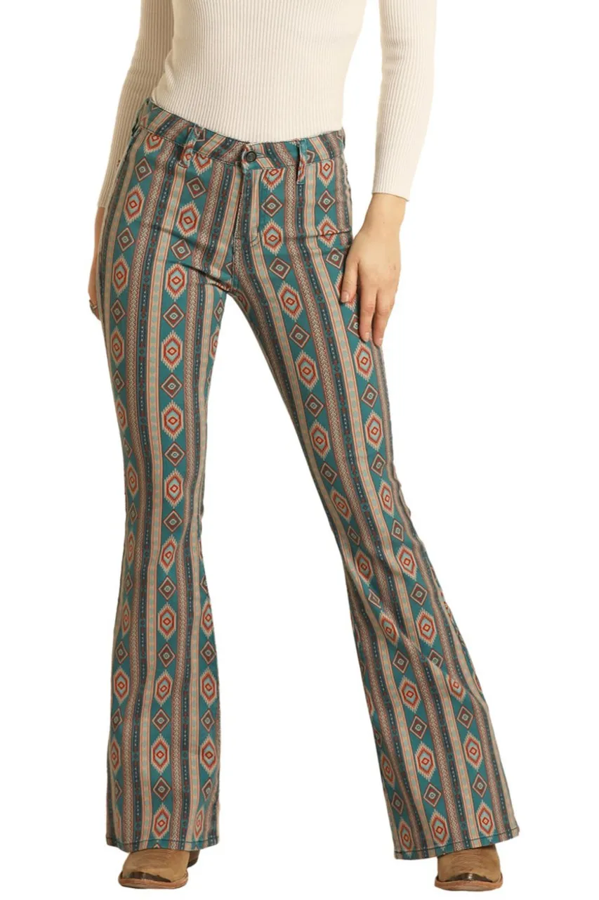Women's vintage geometric print jeans flared pants
